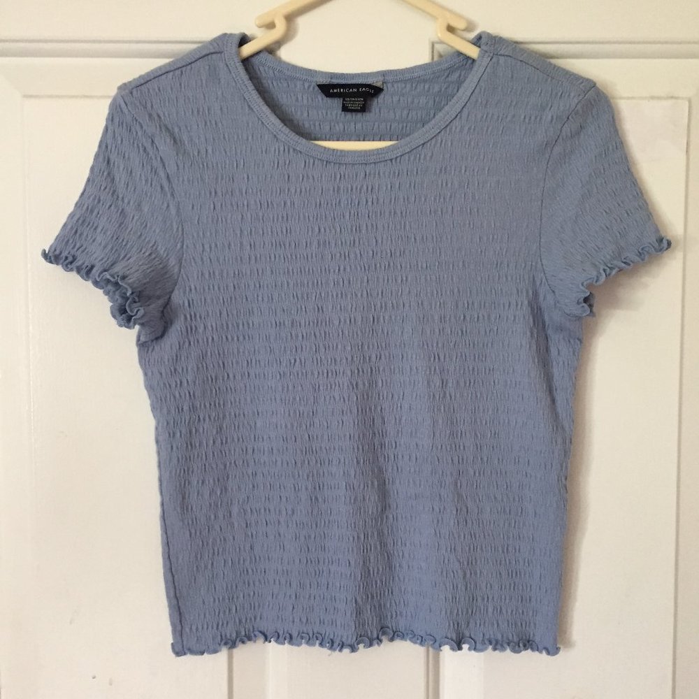AE Lettuce-Hem Ribbed Blue Baby Tee